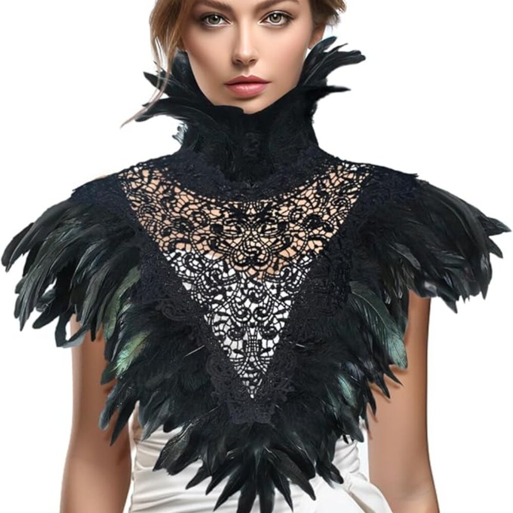 Halloween Feather Black Shawl